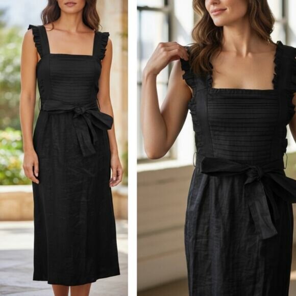NWT DISSH Not My Time Black Linen Midi Dress Size 6 - Picture 1 of 6